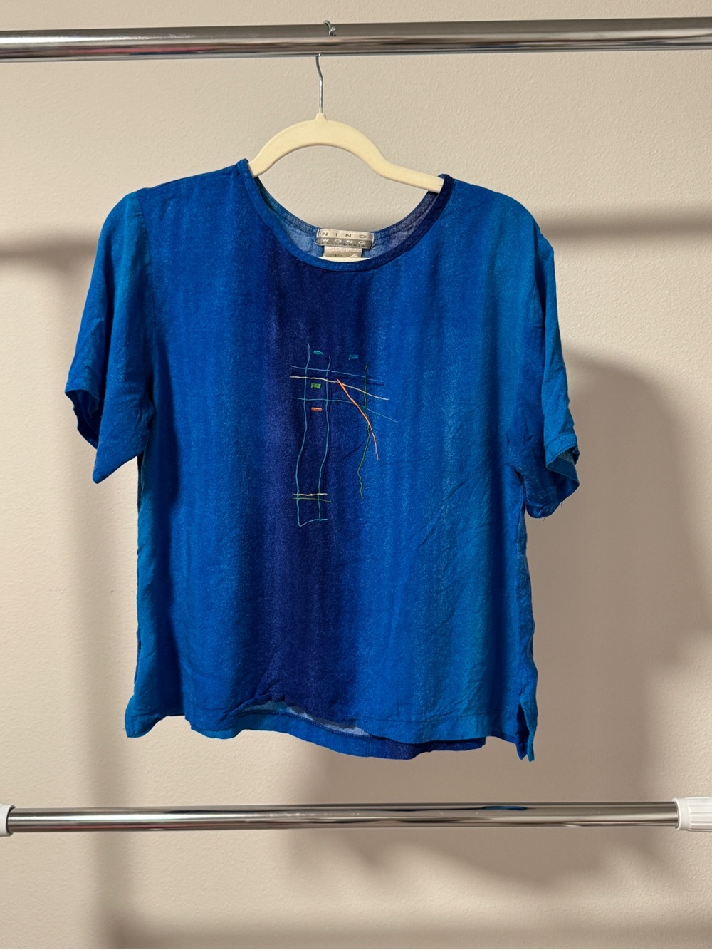 Vintage Nino Wong California Blue Embroidered Top